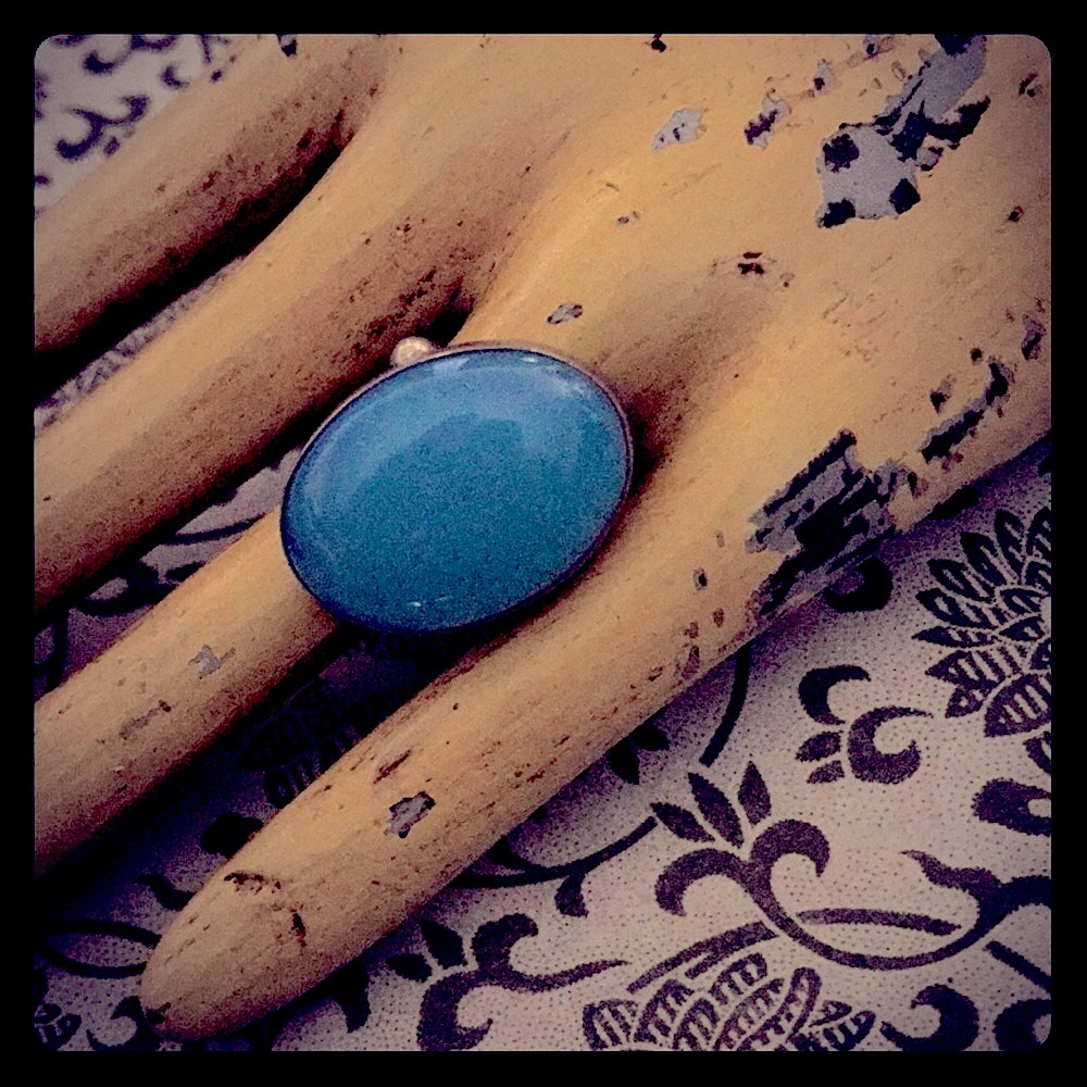 925 Sterling with  a large blue moon stone , ring.